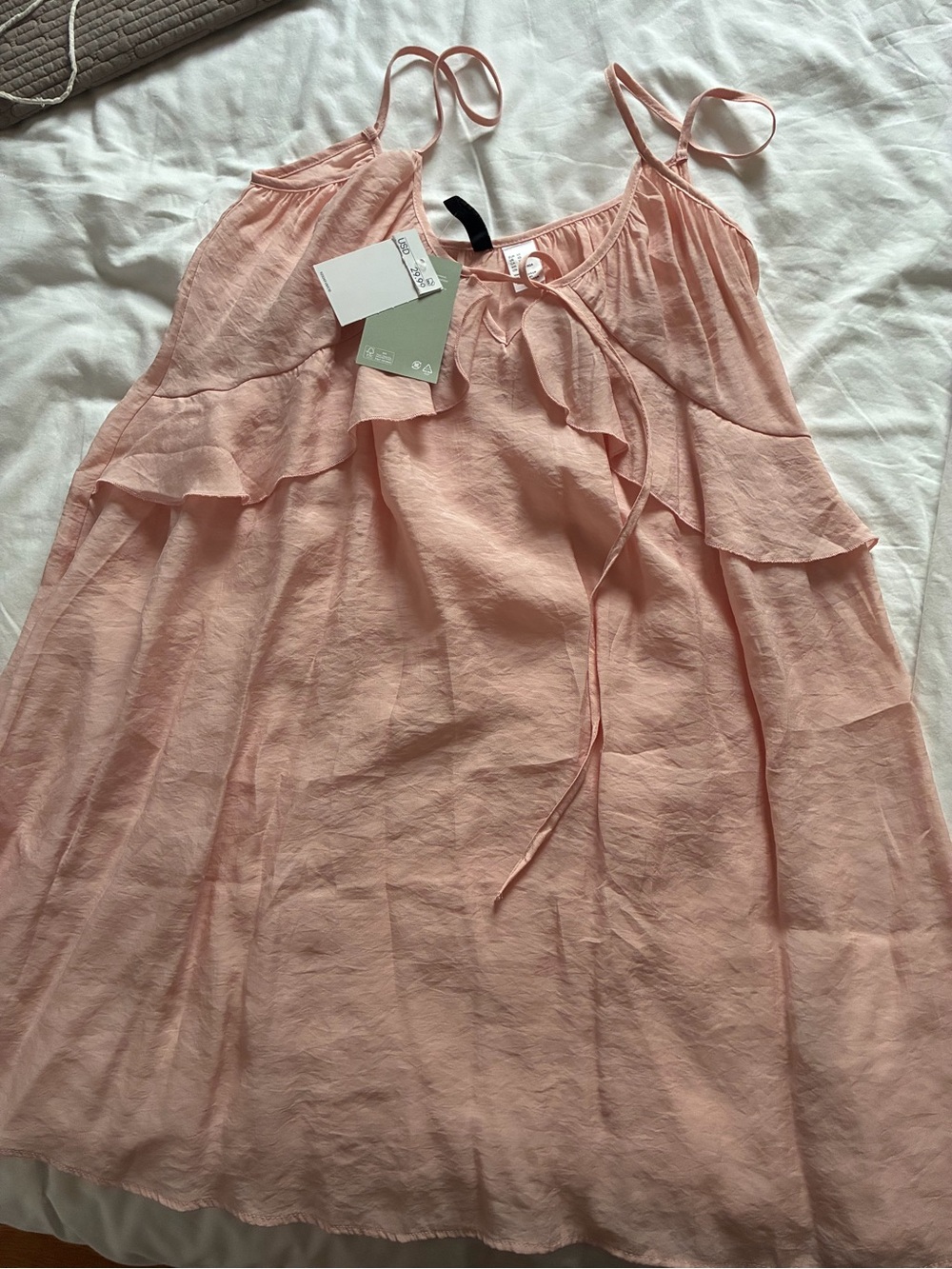 H&M Pale Pink Spaghetti Strap Ruffle Mini Dress